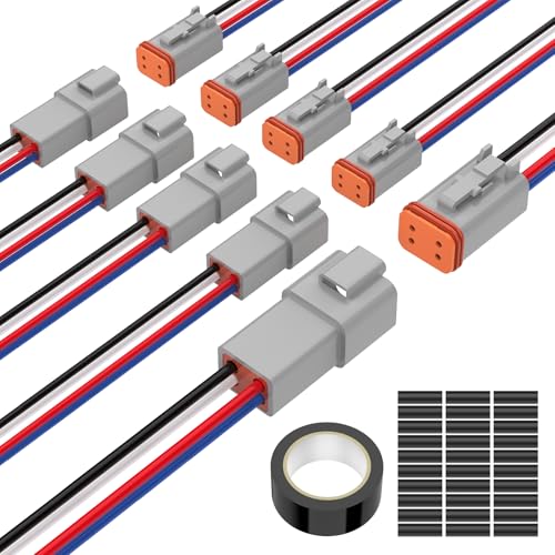 4 Pin Deutsch Connector, Hoodutric 16AWG Gray Male Female Wiring Harness DT Pigtail 4 Wire Waterproof Connector with Heat Shrink Tubing Electrical Tape for Car Truck Motorcycle Boat- 6 Kit - style: 4Pin Gray 6 Set