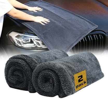 2 Pack Double-Twist Pile 1300gsm Microfiber Car Drying Towel, (36"X24") Extra Large Highly Absorbent Drying Towel, Lint‑free & Scratch‑free Car Wash Towels for Auto Detailing, Cars Wash, SUV, Trucks - size: 36 x 24 INCH