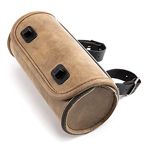 Mini Motorcycle Handlebar Bag Saddlebag Roll Tool Bag for Cafe Racer Bobber Chopper Storage pouch (Brown) - color: Brown