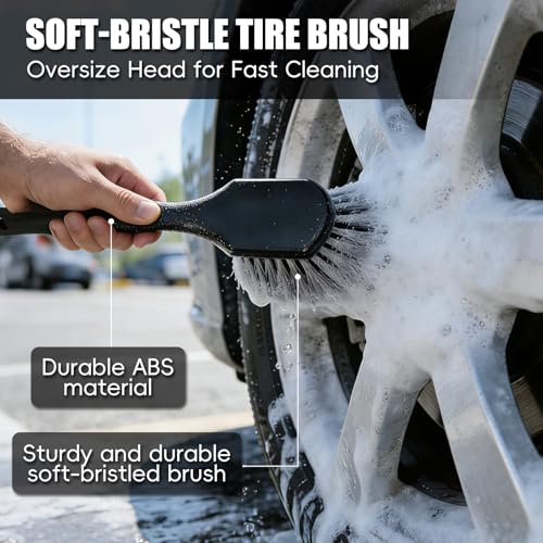 8PCS Car Wheel Brush kit,Wheel Cleaner Brush, Microfiber Cleaning Cloth,Soft Bristle Rim Brush,Tire Polishing Application Pad,Drying Towel.Tire Cleaning Brush Kit for Trucks, Cars, RVs - size: 8PCS
