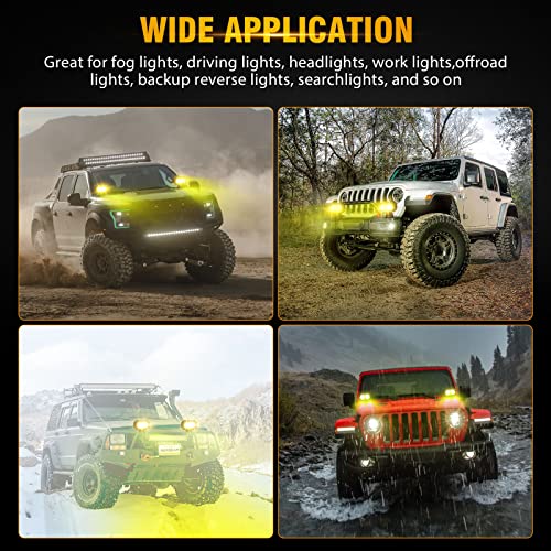 Auxbeam LED Amber Fog Light, 4Inch 60W Led Driving Offroad Lights Pod Super Bright with Wiring Harness Kit Yellow Flood Beam Pod Light for Truck SUV ATV UTV Jeep Wrangler Motorcycle - color: Amber Flood Beam (ZD000711)