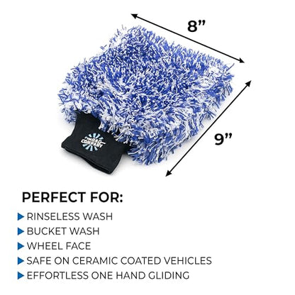 The Rag Company - The Cyclone Ultra Wash Mitts - 70/30 'Gauntlet' Blend Korean Microfiber, Foam Padding, Scratch-Free, Lint-Free, Great for Rinseless Washing, 8in x 9in, Blue + Black (2-Pack)