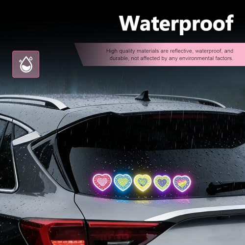 5 PCS Car Reflective Stickers, Cute Heart Shaped High Intensity Reflective Safety Decal, Waterproof & Scratch-Covering Decor Sticker, Universal for Most Cars, Motorcycles, Helmets & Bikes - size: Heart Shaped