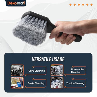 Premium Soft Bristle Wheel & Tire Brush for Cars – Short Handle Design for Effortless Scrubbing, Scratch-Free Cleaning, and Effective Removal of Dirt & Road Grime