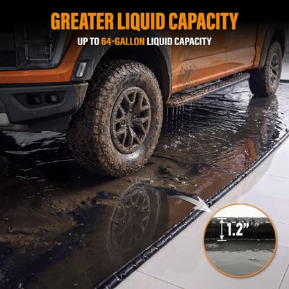 8'6" x 20' Garage Floor Mat, Non-Slip Containment Mat | 610GSM PVC Material, 65 Gal Capacity, Easy Maintenance, 1.2" Raised Edges, Protect the Floor - size: 8’6" x20’