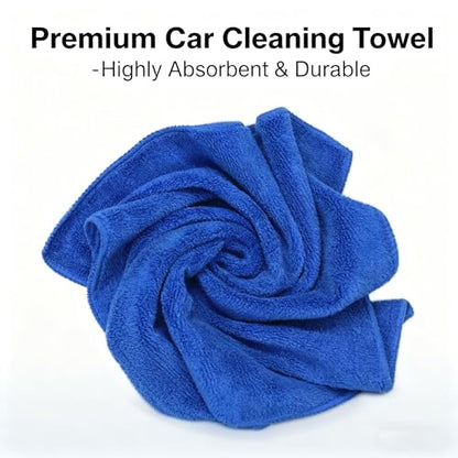Premium Microfiber Detailing Absorbent Towels, 340 GSM Lint-Free Car Polishing Waxing Buffing Dry Towels for House, Kitchen, Car, Glass, Stainless Steel, Window, Boat Cleaner - 12 Pack (Blue) - color: Blue 12pcs