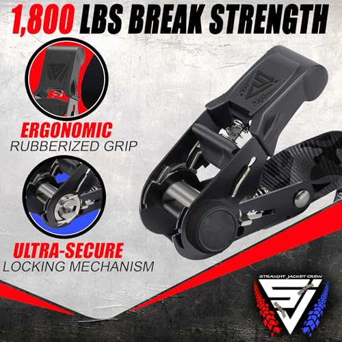 Ratchet Tie Down Straps (4 Pack) - 1,823lb Max Break Strength incl. (4) Heavy Duty 1" x 15' Rachet Tie Downs with Hooks & Handles Best for Moving Securing Cargo by Straight Jacket Crew (Black Camo) - color: Black Camo, size: 1" x 15'