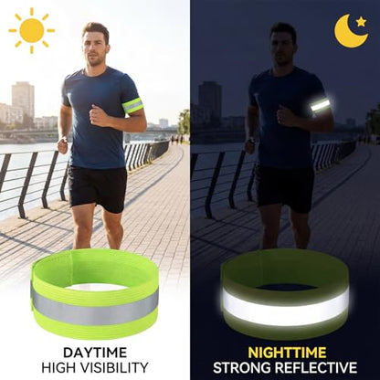 10pcs Reflective Running Armbands, High Visibility Reflective Armbands Adjustable & Bike Ankle Bands for Cycling Walking Jogging Motorcycling & Night Sports Fluorescent Green