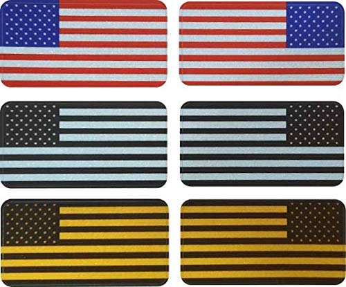 6 pcs Hard Hat American Flag Stickers, Reflective USA Set Stealthy Flag Hard Hat Stickers, Hardhat Decals, Tactical Morale Military Gear Labels, USA American Flag Helmet Toolbox - color: Usa/Grey/Gold Set (Mirrored)