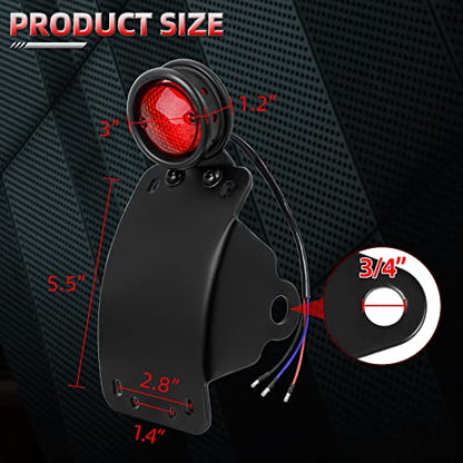 Amazicha 3/4" Motorcycle LED Tail Brake Light with Bracket, IP67 Waterproof Motorcycle Side Mount License Plate Rear Light Compatible for Harley Sporster Bobber Chopper Yamaha Suzuki Honda Kawasaki - size: 0.75inch, style: Curved