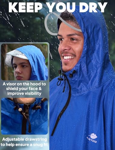 ANYOO Waterproof Rain Poncho Bike Bicycle Rain Capes Lightweight Compact Reusable for Adults - color: Blue