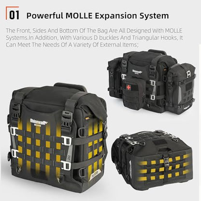 Rhinowalk Motorcycle Saddlebags Waterproof Tail Bag Luggage Bags Quick Release Side Bags 35L~45L Expandable with Molle System, Reflective Safety, Black (1pc) - color: Black-35L