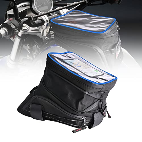 Motorcycle Tank Bag w/Strap Storage Bag Compatible with Honda Yamaha Suzuki Kawasaki Harley Water Resistant (Blue Piping) - color: Blue Piping