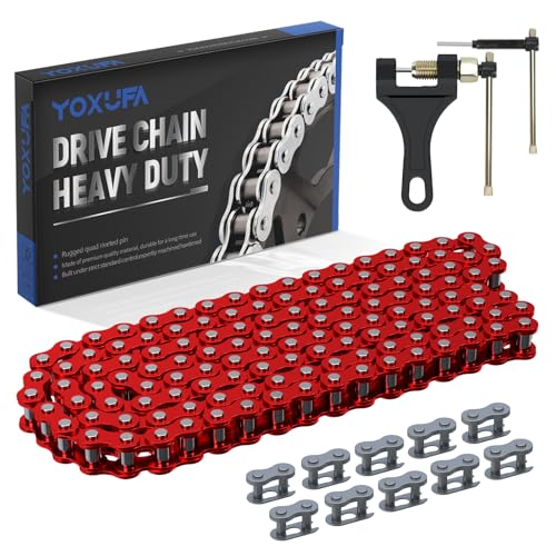 YOXUFA 420 Chain 132 Link Compatible with 125cc 110cc SSR Taotao Apollo Coolster Kazuma 50cc 70cc Pit Dirt Bike ATV 4 Wheel Go Kart Predator 212cc Coleman CT200U BT200X Baja MB165 Mini Bike Red Parts - size: 132L, style: 420 Chain Red