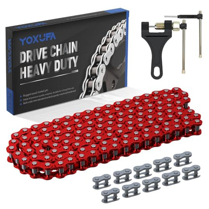 YOXUFA 420 Chain 132 Link Compatible with 125cc 110cc SSR Taotao Apollo Coolster Kazuma 50cc 70cc Pit Dirt Bike ATV 4 Wheel Go Kart Predator 212cc Coleman CT200U BT200X Baja MB165 Mini Bike Red Parts - size: 132L, style: 420 Chain Red