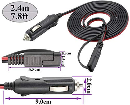 SAE to Cigarette Lighter Cable,16AWG 12V Cigarette Lighter Male Plug to SAE 2 Pin Quick Release Disconnect Connector Plug Adapter Extension Charging Cable with Fuse(2.4m/7.8ft-M) - color: 2.4m-Male