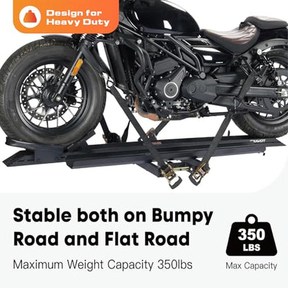 CRAVOT Motorack M1 Motorcycle Hitch Carrier with Ramp, 350 lbs Capacity Dirt Bike Carrier, Foldable Hauler Hitch Mount Rack Anti-Rattle Up to 4-inch Fat Tire 2" Receiver - size: MotorRack M1 350lbs