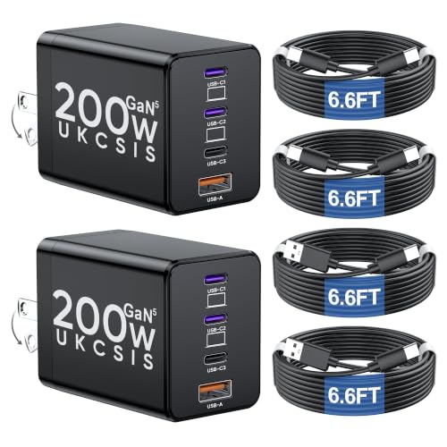 2 Pack 200W USB C Charger Block, Foldable 4-Port GaN5 Super Fast Charger USB C, Dual 65W Type C Charging Block, Laptop Fast Charging Adapter for MacBook Pro/Air, iPad, iPhone, Samsung Galaxy Black - color: Black, size: 2 Pack