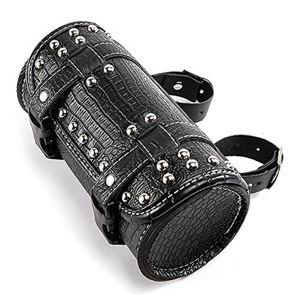 Universal Motorcycle Handlebar Tool Bag - Black PU Crocodile Leather Side Bag With Rivets for Sissy Bar or Rear Carrier - color: Black 4