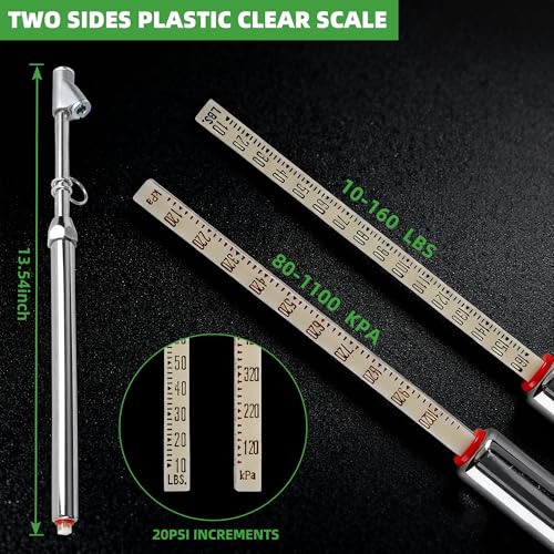 Dual Head Tire Pressure Gauge, Heavy Duty Pen Tire Air Gauge Range 10-160LBS 80-1100KPA, for Truck, RV, Car & Motorcycle（Pack of 2）