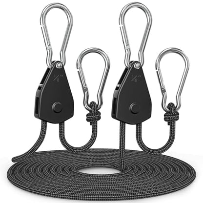 Fondwell 1/8" Adjustable Rope Hangers Ratchet: 2 Pack of Plant Pulleys for Hanging Plants Heavy Duty - Tie Down Straps with Pulley System - size: 1/8" 2-Pack