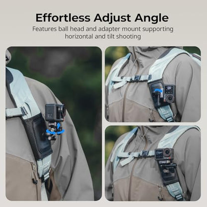 SMALLRIG Backpack Strap Mount for GoPro Hero 13/12/11, for DJI Osmo Nano Action 6/5 Pro/4/Pocket 3, for Insta360 X5/4/3/Ace Pro 2, Hook and Loop Fastener Clip Mount with Ball Head Adapter Base -5721 - style: Backpack Strap