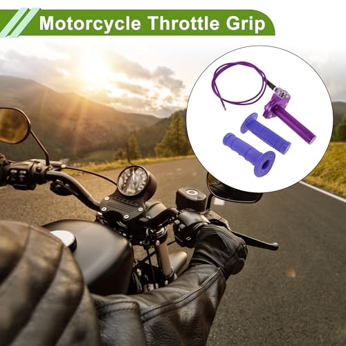 22mm Throttle Grip with 120cm Purple Throttle Cable 1 Pair Checkered Purple Handle Cover Screw Accessories Plastic Aluminum Alloy Purple - color: Purple