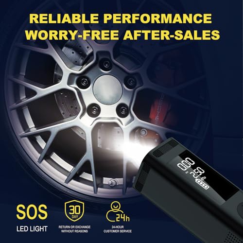 Tire Inflator Portable Air Compressor, 150PSI Faster Cordless Air Pump with Auto Shut-Off Function for Car, Motorcycle, Bicycle Balls with Digital Pressure Gauge 6000mAh Battery LED Light