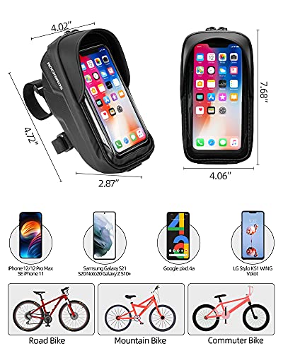 ROCKBROS Bike Phone Mount Bag Bike Front Frame Handlebar Bag Waterproof Bike Phone Holder Case Bicycle Accessories Pouch Sensitive Touch Screen Compatible with iPhone Below 6.5" - color: black 2