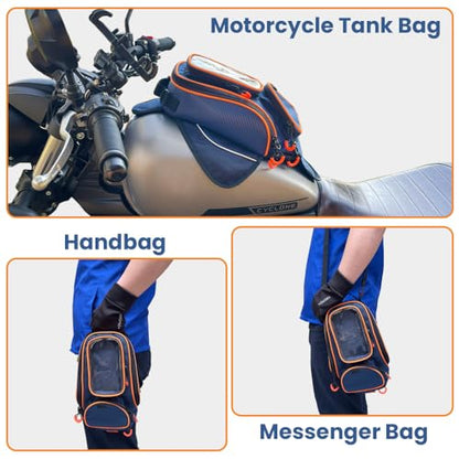 reygeak Motorcycle Tank Bag，Waterproof, with super magnetic thickened magnet blue orange 1680D PVC petrol tank bag, large window cell phone bag, suitable for Suzuki Kawasaki Honda Harley Yamaha. - color: Sapphire Blue