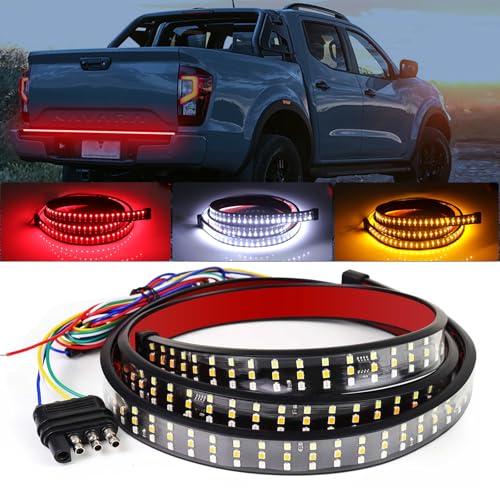 YUGUANG 48”/49” Tailgate Light Bar, Triple Row LED Tailgate Light Strip with Red Running Brake White Reverse Lights Amber Sequential Turning Signals Strobe Lights - size: 48 Inch Red White Amber