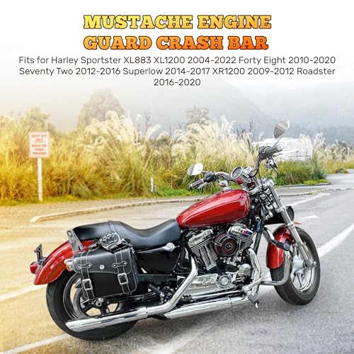 SLMOTO 1 1/4" Highway Engine Guard Crash Bar Mustache Highway Engine Guard Crash Bar Fit for Harley Sportster XL883 1200 XL XR 2004-2021; Iron 883 72 Forty Eight 2009-2021 - color: Chrome