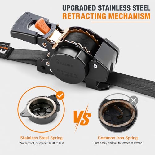 Retractable Ratchet Straps (4-Pack) - 1 Inch x 10 Feet (1,764lb Break Strength) - Heavy Duty Auto Self Retracting Tie Down Straps for Truck, Cargo Trailer, Motorcycle, ATV, UTV - Black - color: Black