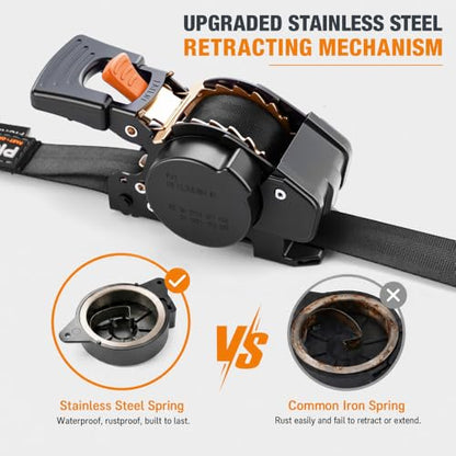 Retractable Ratchet Straps (4-Pack) - 1 Inch x 10 Feet (1,764lb Break Strength) - Heavy Duty Auto Self Retracting Tie Down Straps for Truck, Cargo Trailer, Motorcycle, ATV, UTV - Black - color: Black