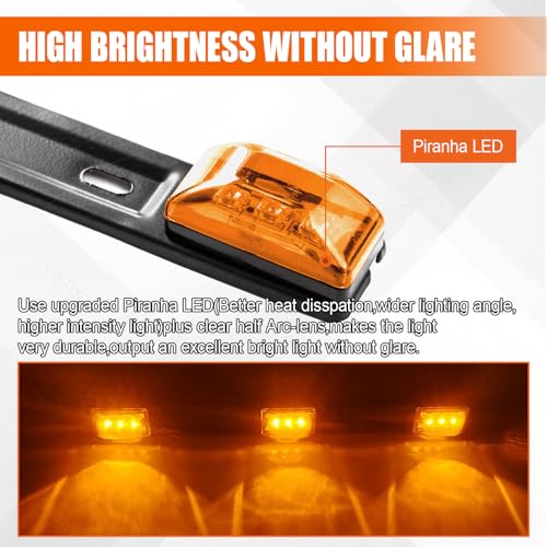 Car Trailer Tail Light Bar, 3-Light 9 LED Gap Identification Marker Light Strip with Stainless Steel Bracket, Identification Marker Light with Black Base for Truck Trailer Boat (Yellow) - color: Yellow
