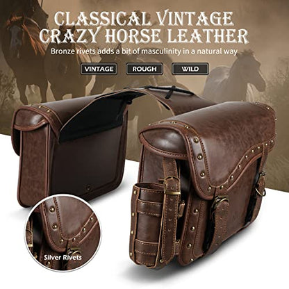 NICECNC Motorcycle Saddle Bags, PU leather Motorcycle Saddlebags with Cup Holder, Reinforced Straps & Saddle Piece, Throw Over Side Accessories Bags, Brown - size: 25L-Brown1
