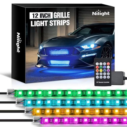 Nilight 4Pcs 12inch LED Grille Lights 72 LEDs RGB Multi Color Exterior Lighting Kit with Sound Active Function and Wireless Remote Control for Cars Van SUV Truck - color: 4Pcs 12Inch Grille Light w/Remote
