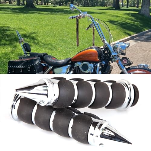 JMTBNO Motorcycle Grips 1" 25mm Handlebar Hand Grips Compatible with Harley Touring Road King Street Glide Electra Glide Road Glide Street Bobber Softail Fatboy - color: Chrome with Point