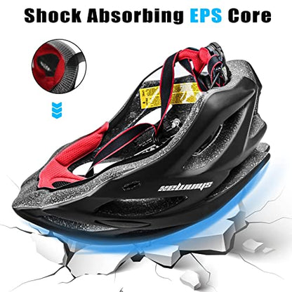 Bike Helmet Men Women, Shinmax Bicycle Helmet with Rear Light and Detachable Visor - color: Black, size: Medium (54-58 cm)