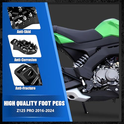 Motorcycle Foot Pegs Footpegs Rest Pedal MX Style CNC for Z125 Pro 2016-2024 Black - color: black