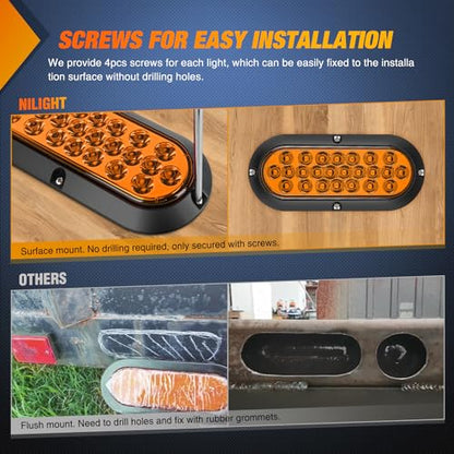 Nilight 6Inch Oval Tail Light 2PCS Amber 24LED Turn Signal Lights Surface Mount Sealed IP67 Waterproof for 12V Caravan Truck RV Camper Trailer Bus - color: Amber 24LED Lights Screws 2Pcs