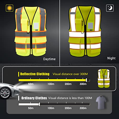 AYKRM Security Vest for Men Women 7 Pockets High Visibility Reflective Safety Vest Front Zipper Meets ANSI/ISEA - color: Yellow-observer, size: 5X-Large