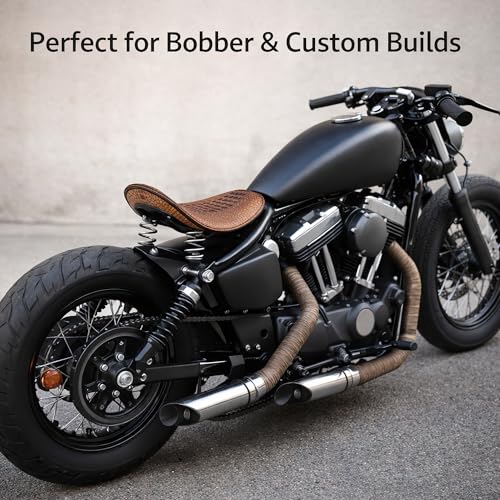 Crocodile Pattern Motorcycle Solo Seat with Springs, PU Leather Bobberx Custom Driver Seat Cushion for Harley Sportster XL883 XL1200 Bobber Chopper, Fits Honda Yamaha Kawasaki Suzuki (Brown) - style: Brown