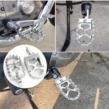 MDPROMCP CNC Motorcycle Wide Foot Pegs Aluminum 360° Roating Adjustable Suitable Compaitble with Dyna Fatboy Iron 883 Sportster 883(Silver) - color: Silver