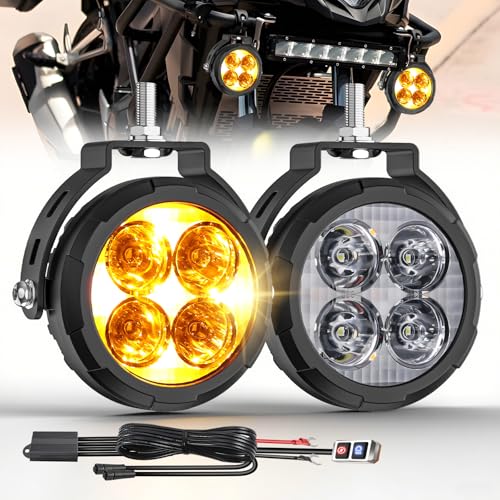CO LIGHT 3.5 Inch Motorcycle Fog Lights with Amber DRL Hi-Lo Beam 9 Flash Modes Motorcycle Auxiliary Lights IP68 with Wiring Harness Interchangeable Mask Compatible for ADV Motorcycles ATV UTV SUV - color: D035