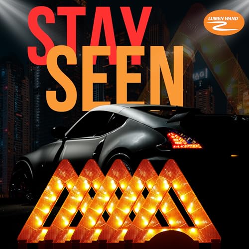 Lumen Wand 3-Pack LED Reflective Warning Triangles Kit for Road Safety, Metal Base, Internal LEDs & External Reflectors; Includes Storage Bag & 9 AAA Batteries Emergency Triangle - size: Pack of 3