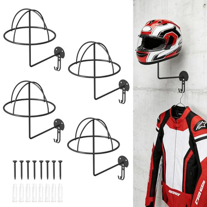 4Pack Helmet Holder Wall Mount,Metal Motorcycle Helmet Holder with Hooks Multifunctional Helmet Storage Rack for Helmets,Hats,Jackets - size: 4PCS-NEW