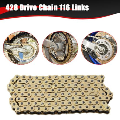 KAMIER 428 Drive Chain 116 Links Gold with Chain Breaker Tool for 110cc 125cc TTR125 YZ85 CB125 Apollo RFZ DB-X18 X19 Suzuki JR80 RM85 TaoTao Chinese Pit Dirt Bike 4 Wheeler ATV Quad Heavy Duty Parts - style: 116