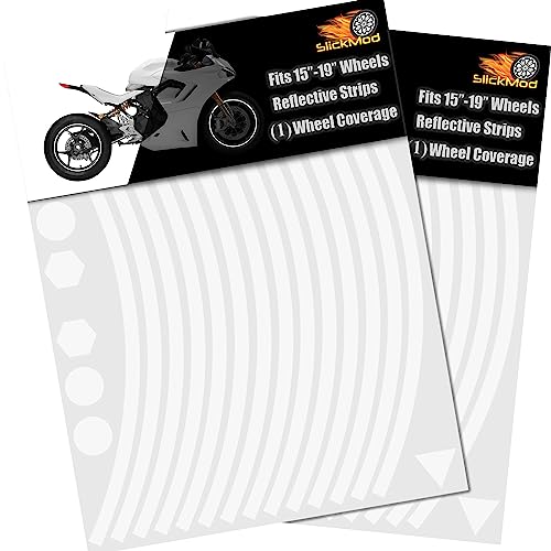 SlickMod - 15" to 19" Rim Size Motorcycle Reflective Wheel Stripes Kit - 1 Wheel Rim Coverage Premium Stickers Pack - High Visibility (2. White, Set of 2-7mm Normal Width) - color: 2. White, size: Set of 2 - 7mm Normal Width