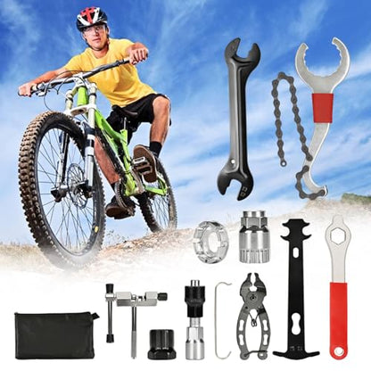 Bike Tool Kit, Professional Bike Repair Tools for Mountain Bike with 3-in-1 Cassette Remover Wrench Crank Puller Extractor Bottom Bracket Freewheel Remover Chain Breaker - color: 10 Pcs